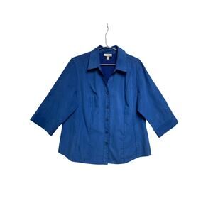 Dressbarn Royal Blue 3/4 Sleeve Women's Button Up Top- Size 18 - 20